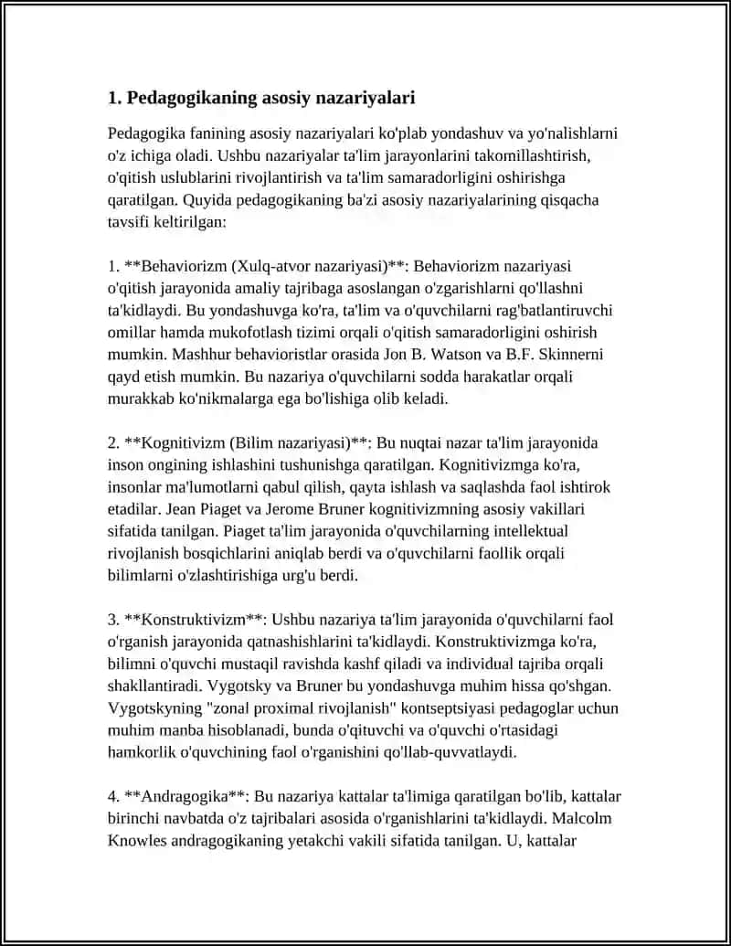Pedagogikaning asosiy nazariyalari 4