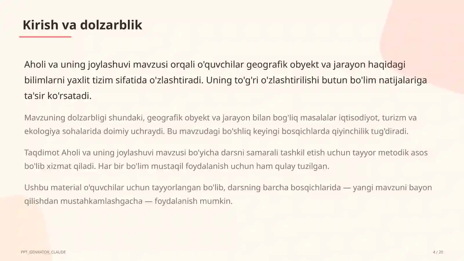 Aholi va uning joylashuvi (6-sinf) 4