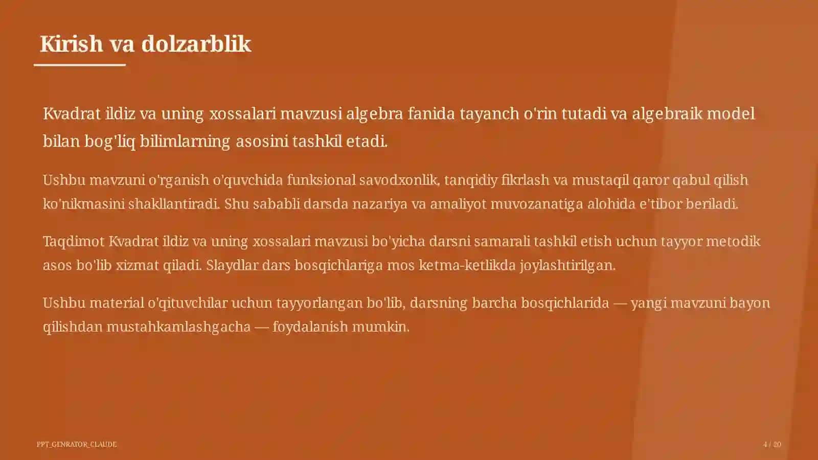 Kvadrat ildiz va uning xossalari (8-sinf) 4