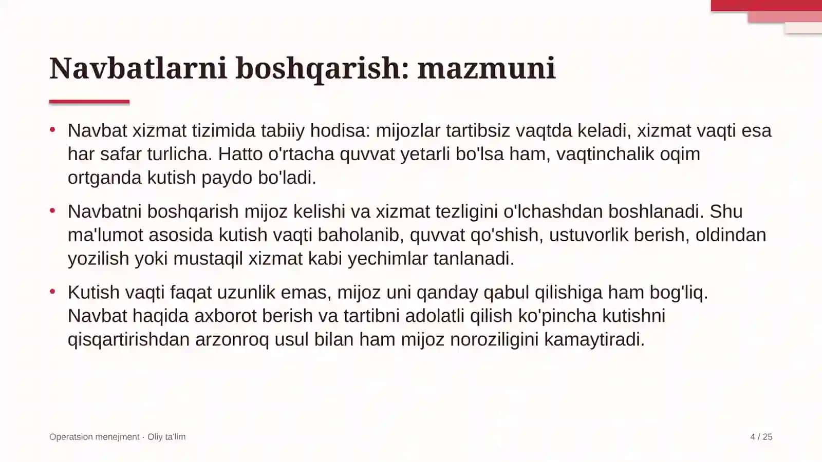 Suv omborlarida navbatlarni boshqarish 4
