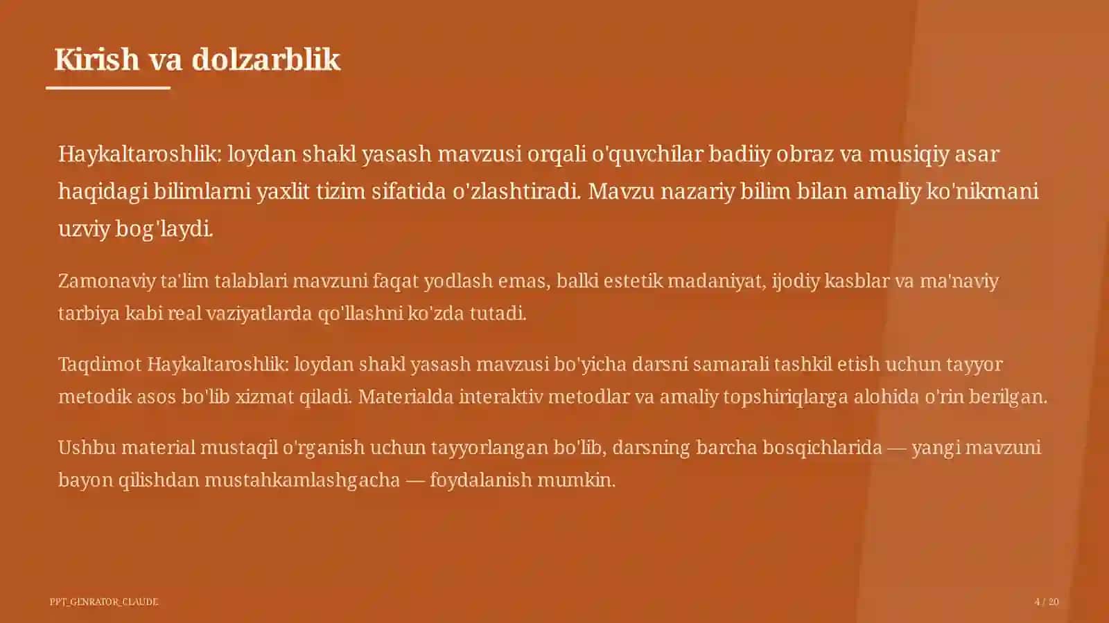 Haykaltaroshlik: loydan shakl yasash (4-sinf) 4