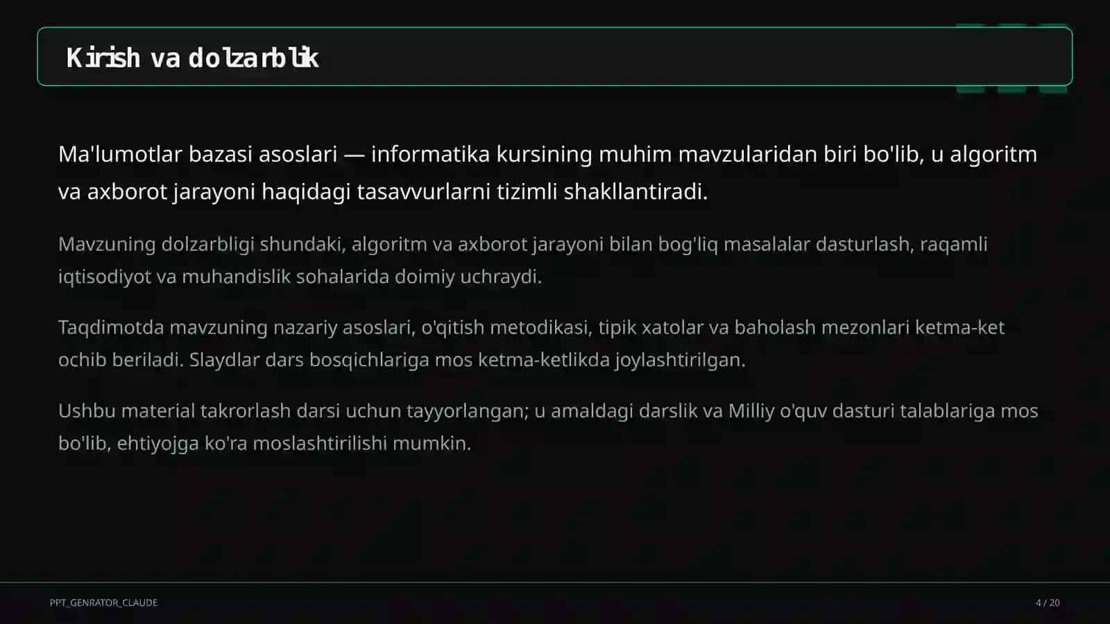 Ma'lumotlar bazasi asoslari (9-sinf) 4