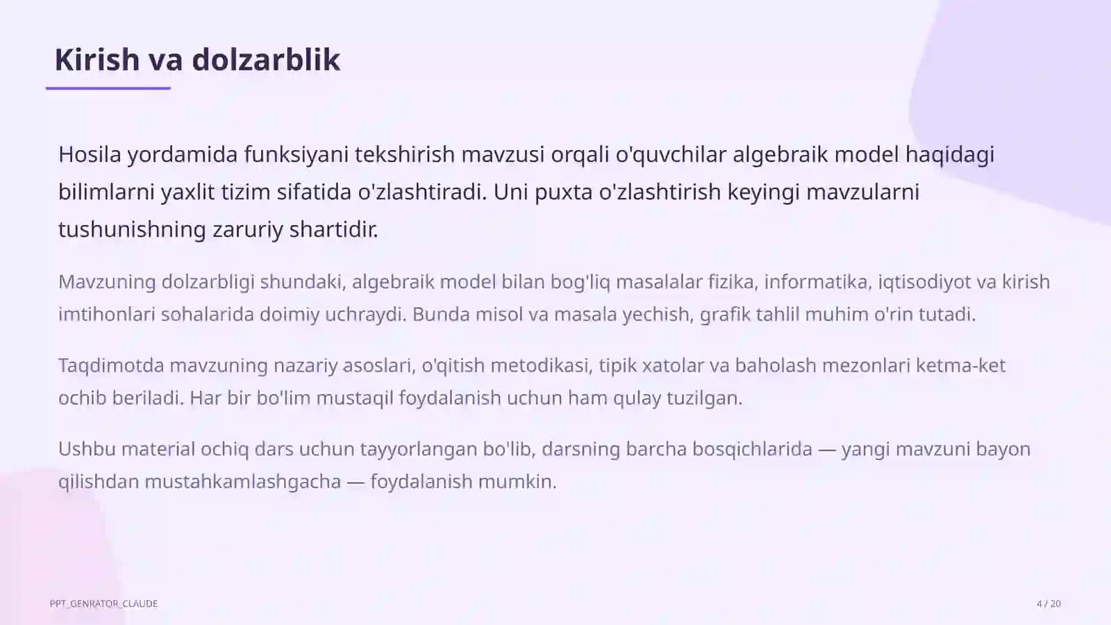 Hosila yordamida funksiyani tekshirish (11-sinf) 4