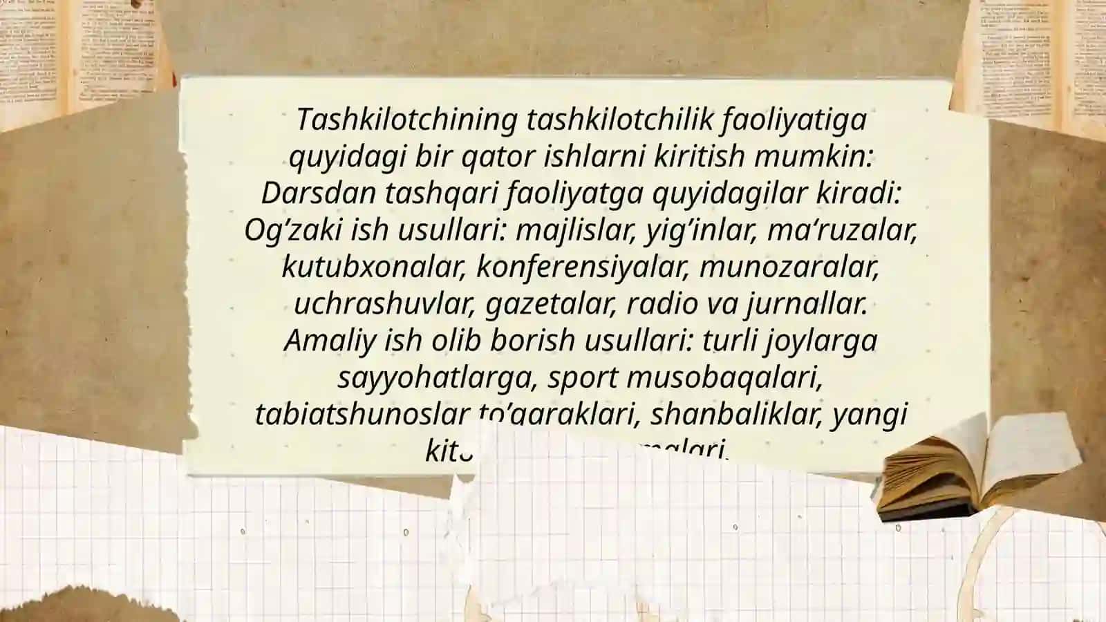 Boshlang'ich sinflarda sinfdan tashqari ishlаrni tashkil etishda o`quv vositalari zamonaviy pedagogik texnologiyalardan foydalanish. Boshlang`ich sinf o'quvchilari uchun sinfdan tashqari ishlarda foydalaniladigan ijodiy mаshqlаr 4