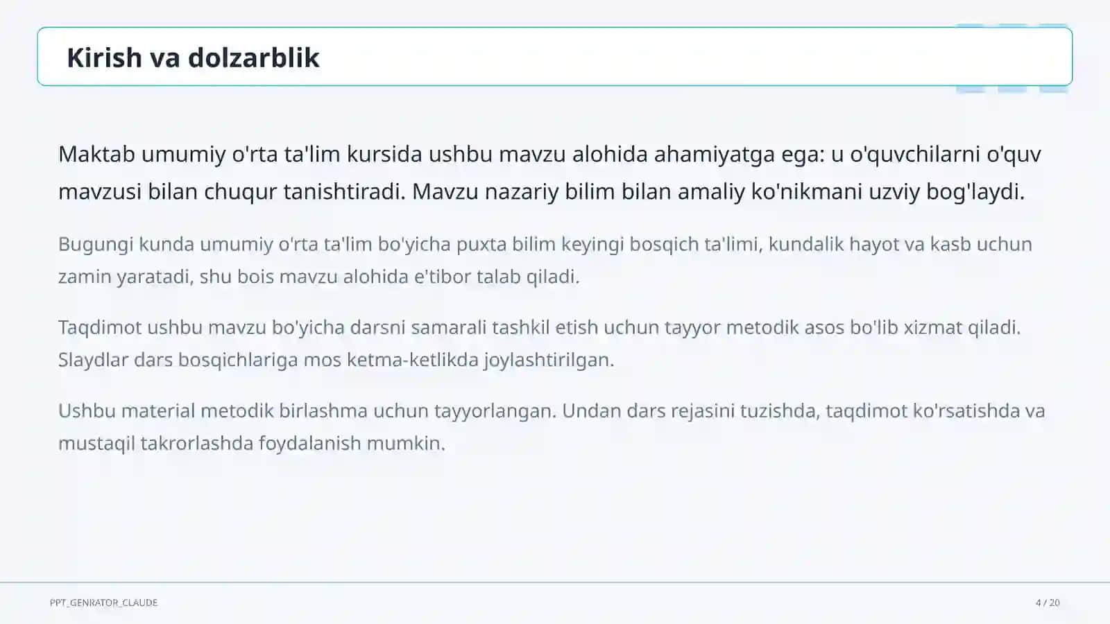 Algebra va geometriyani yagona "Matematika" fani sifatida o'qitish: yangi yondashuv 4