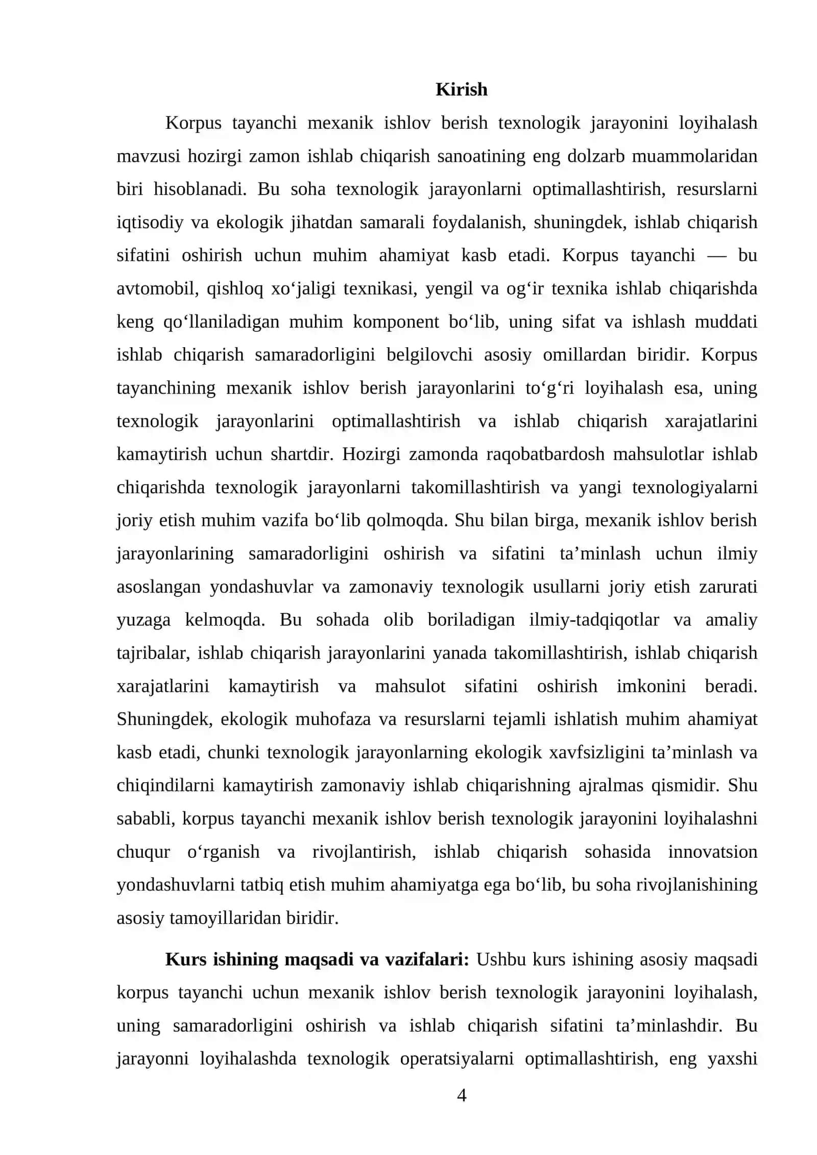 KORPUS TAYANCHI DETALIGA MEXANIK ISHLOV BERISH TEXNALOGIK JARAYONINI LOYIHALASH 4