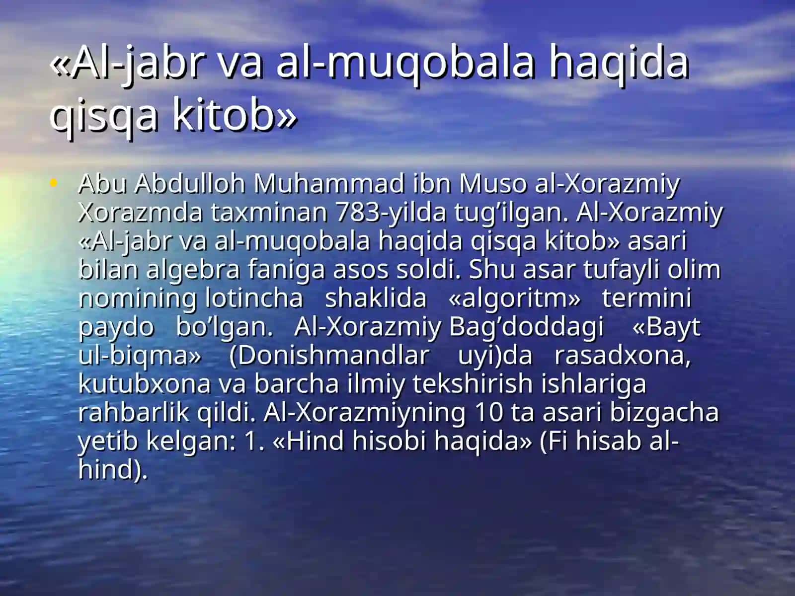 Markaziy Osiyo allomalarining matematika fanitaraqqiyotiga qo’shgan hissalari 4