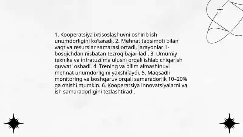Mehnat taqsimoti va koorparatsiyaning iqtisodiy samaradorlikka tasiri 4