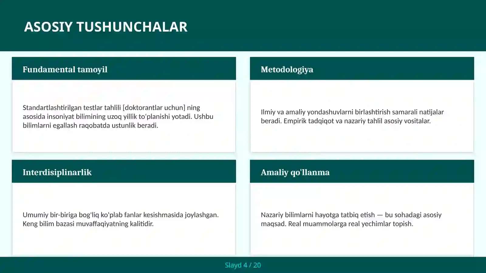 Standartlashtirilgan testlar tahlili [doktorantlar uchun] 4