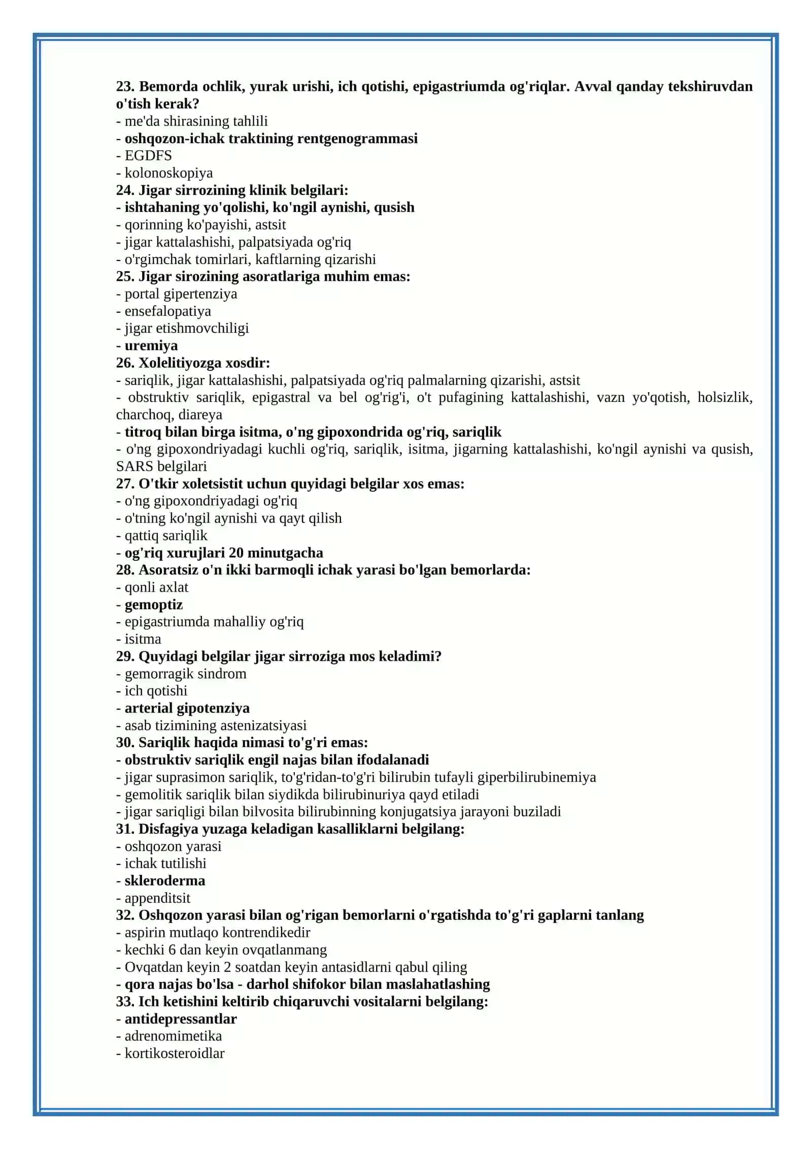 Umumiy Amalimot Shifokor VRACHLARINING TEST SAVOLLARI 4