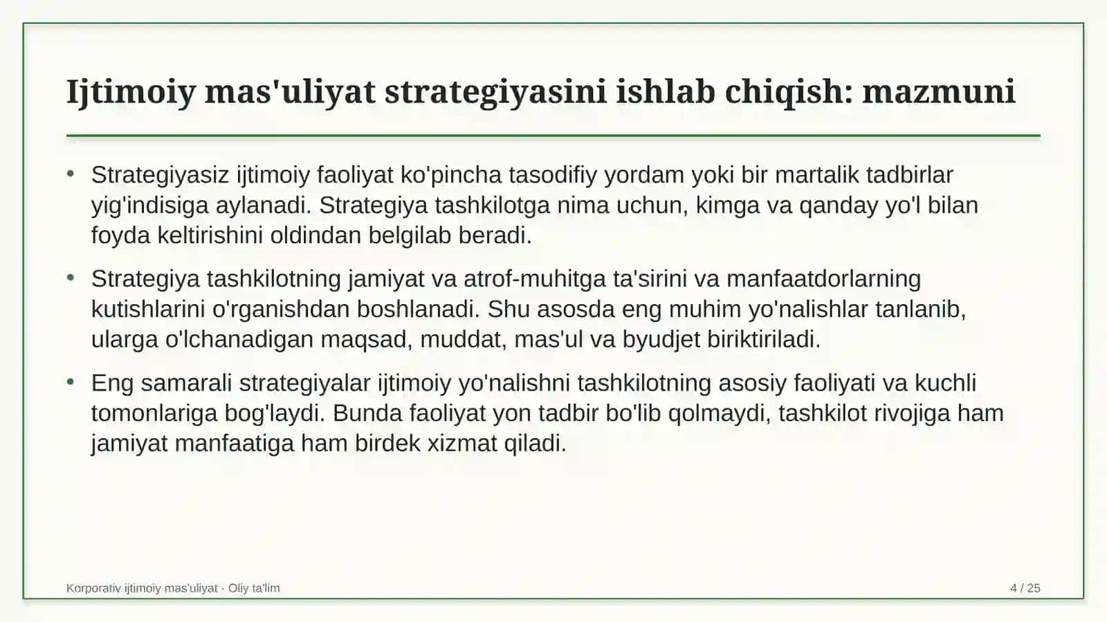 Davlat korxonalarida ijtimoiy mas'uliyat strategiyasini ishlab chiqish 4