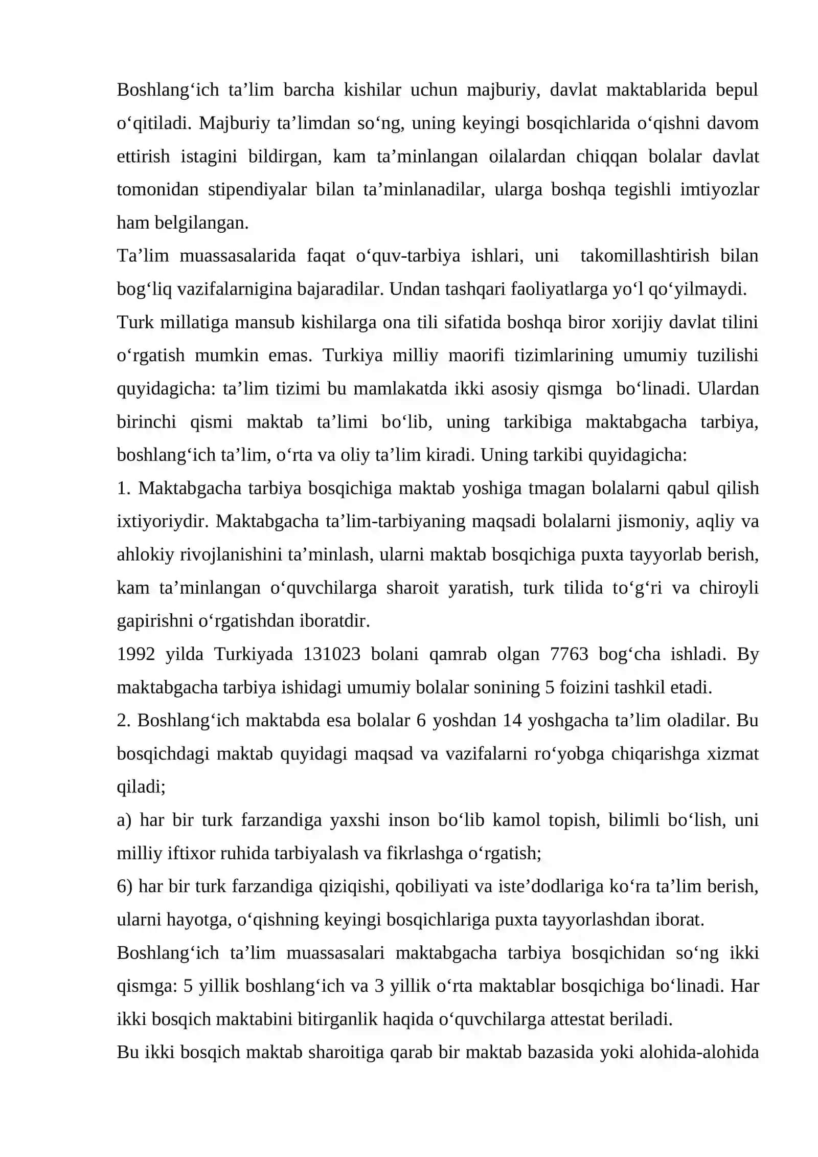 Rivojlangan davlatdagi (Turkiya davlati misolida) ta'lim islohotlarini tahlil qiling 4