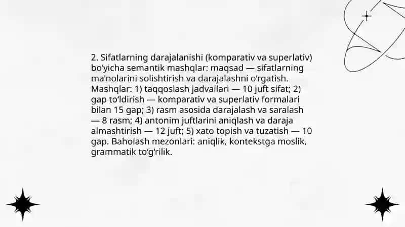 Sifat soʻz turkumini oʻrganishdagi leksik -semantik mashqlar 4