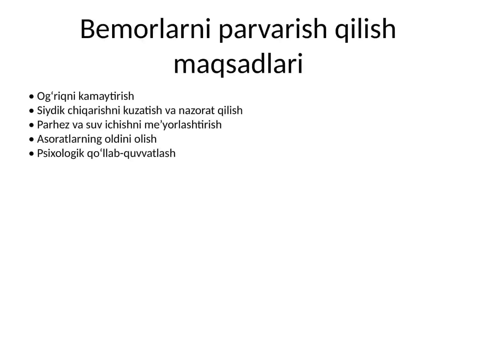 Buyrak va siydik yo‘llari kasalliklari bilan kasallangan bemorlarni parvarish qilish- Peshob olish qoidalari- Bemorlarni instrumental tekshiruvga tayyorlash- Siydik qopini kateterizatsiyalash 4