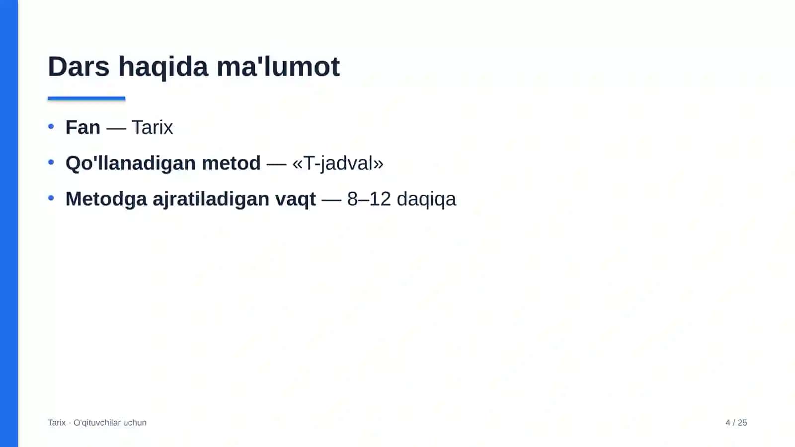 tarix darslarida t jadval metodidan foydalanish 7621 4