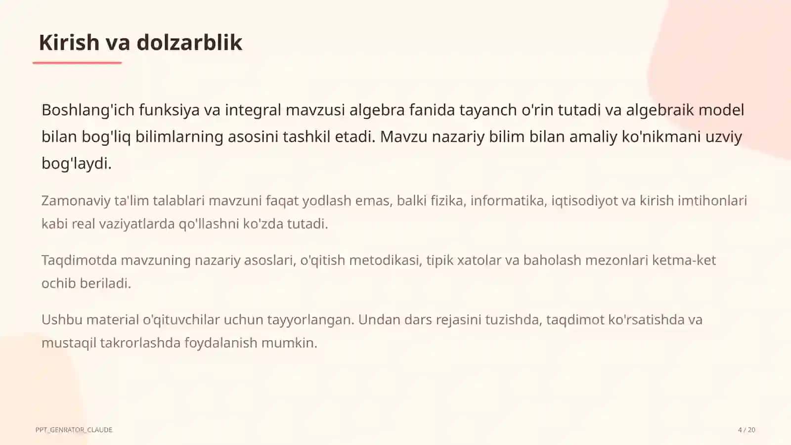 Boshlang'ich funksiya va integral (11-sinf) 4
