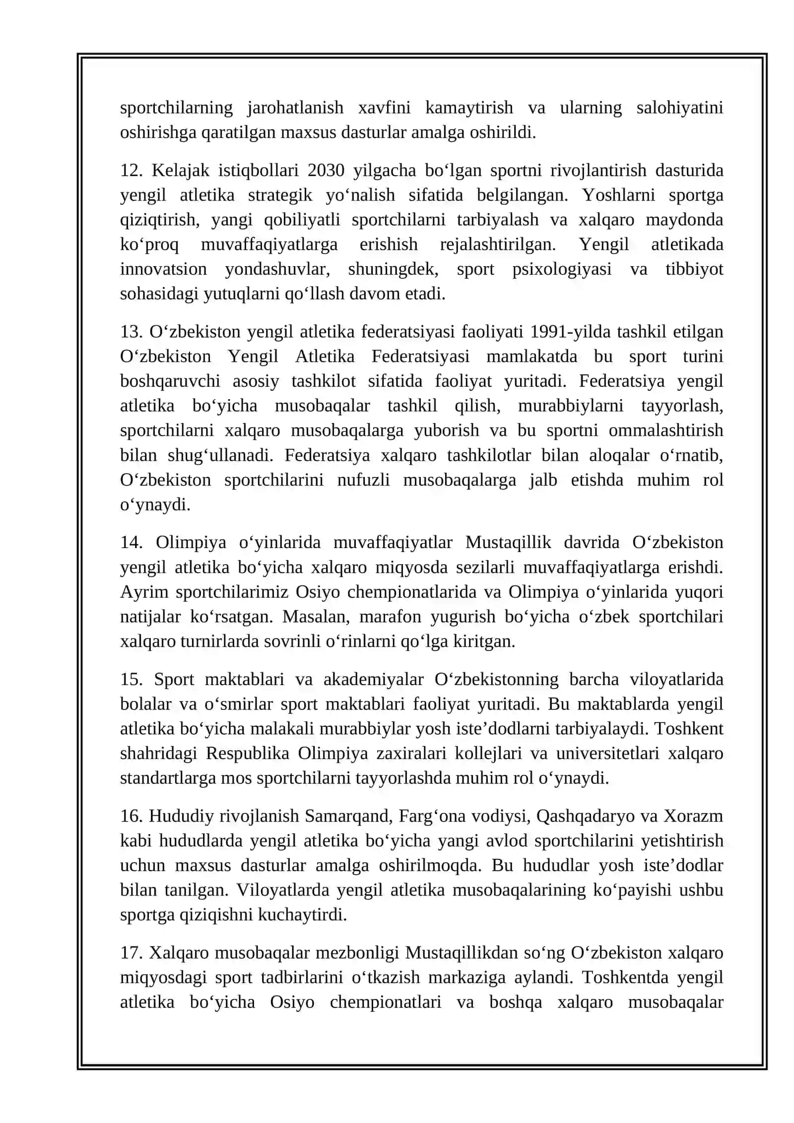 MUSTAQILLIK DAN KEYIN OʻZBEKISTONDA YENGIL ATLETIKA RIVOJLANTIRISHI 4