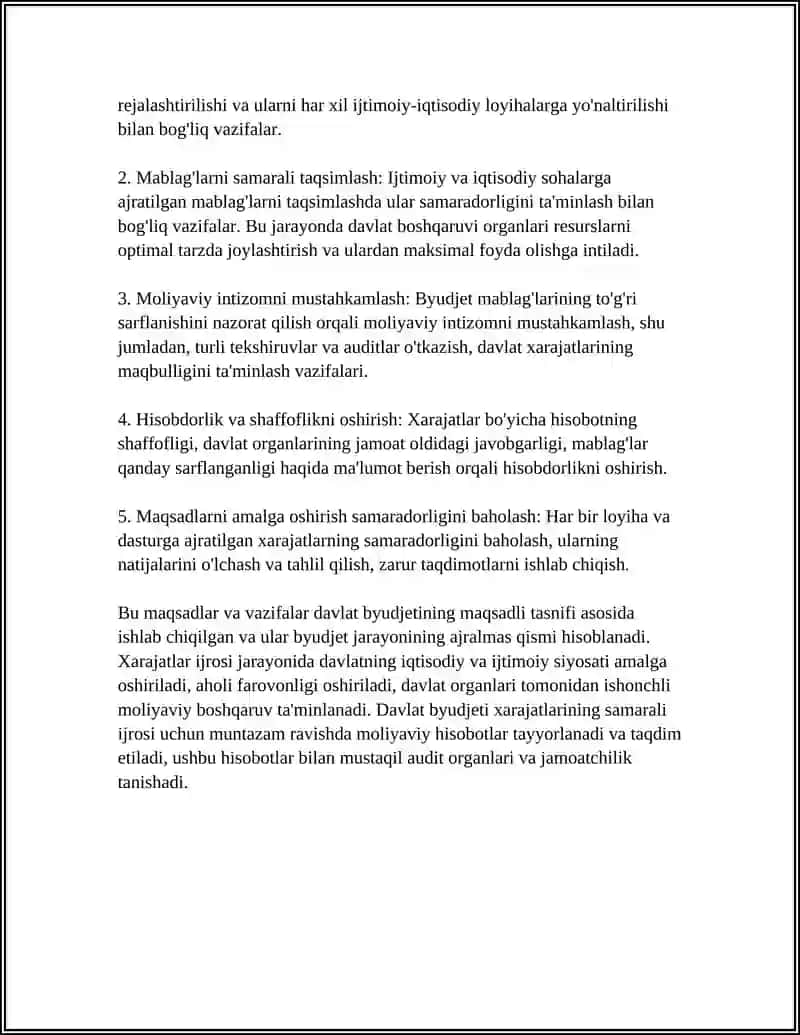 Byudjet xarajatlari ijrosining maqsadi va vazifalari 4