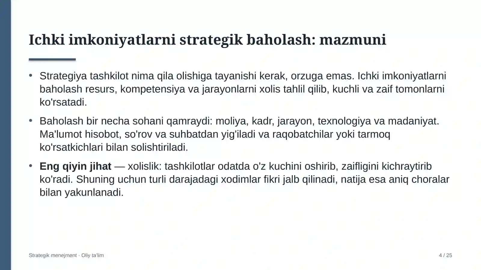Loyiha institutlarida ichki imkoniyatlarni strategik baholash 4