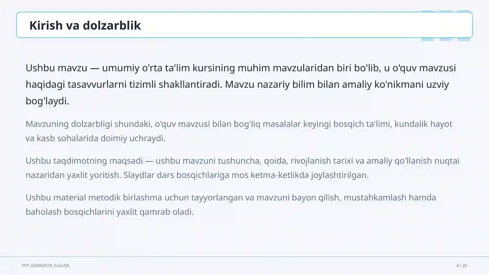Spiral yondashuv: bilim va ko'nikmalarni sinfdan sinfga bosqichma-bosqich rivojlantirish 4