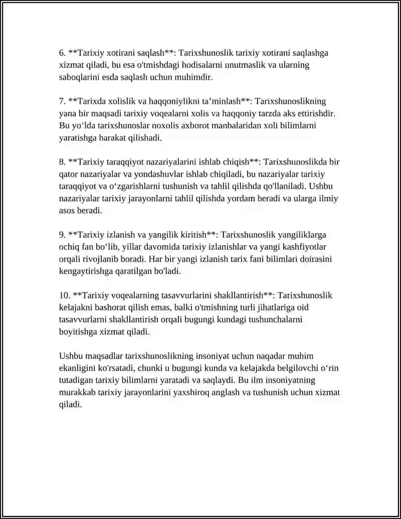 TARIXSHUNOSLIK FANI, MAQSAD VA VAZIFALARI 4