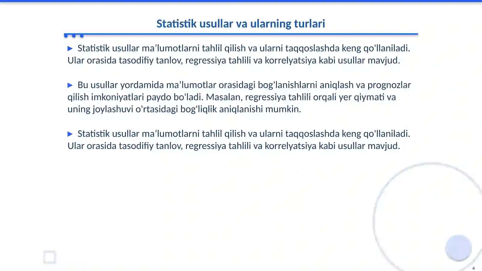 Yer kadastri ma'lumotlarini olish va qayta ishlashning statistik usullari 4