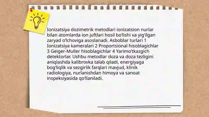 Dozimetriya metodlari. Dozimetrik asboblar tasnifi 4