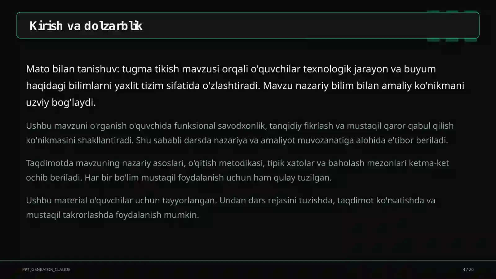 Mato bilan tanishuv: tugma tikish (2-sinf) 4