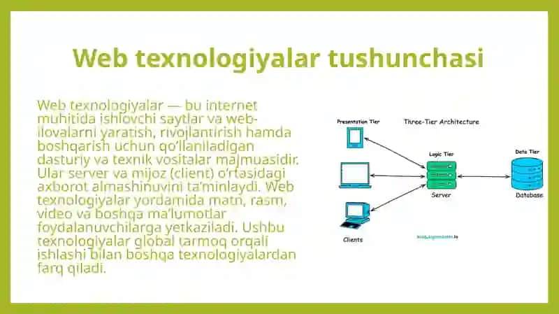Web texnologiyalar va ulardan foydalanish haqida umumiy ma’lumotlar 2 4
