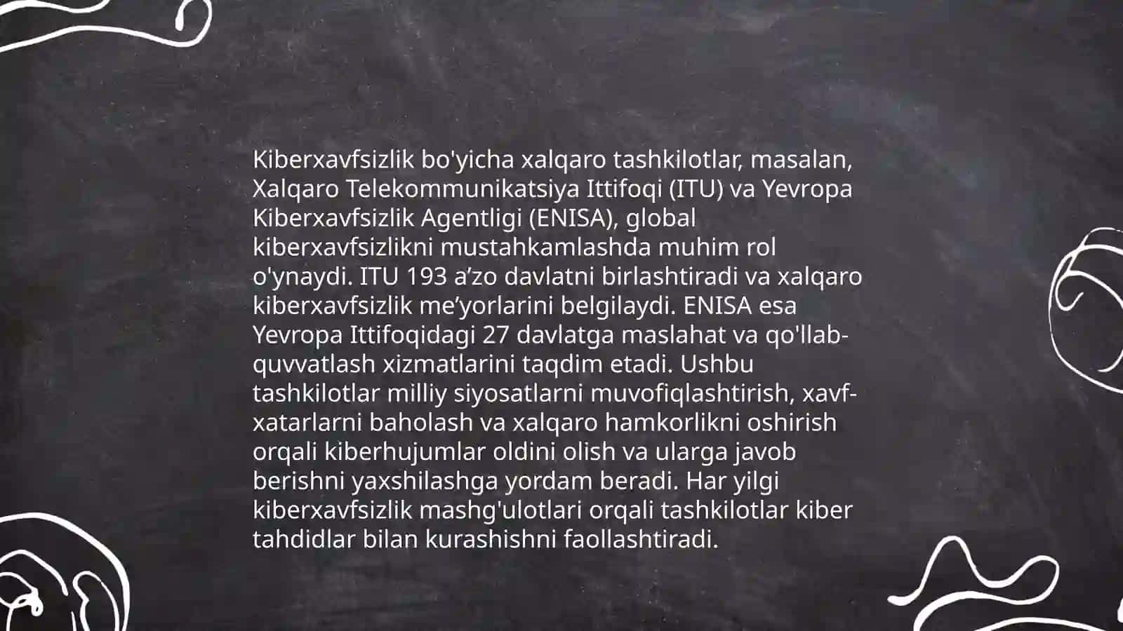 Kiberxavfsizlik sohasidagi xalqaro hamkorlik, kiberxavfsizlikka tahdid va muammolar 4
