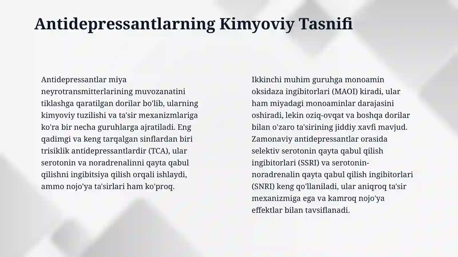 antidepressantlarning ta’sir mexanizmi, ko‘rsatmalar 4