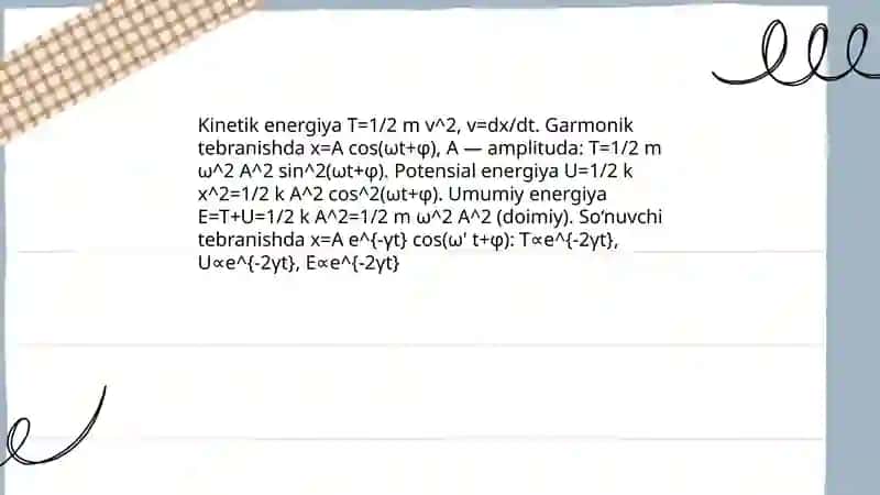Garmonik ossillyator energiyasi. Fure teoremasi 4