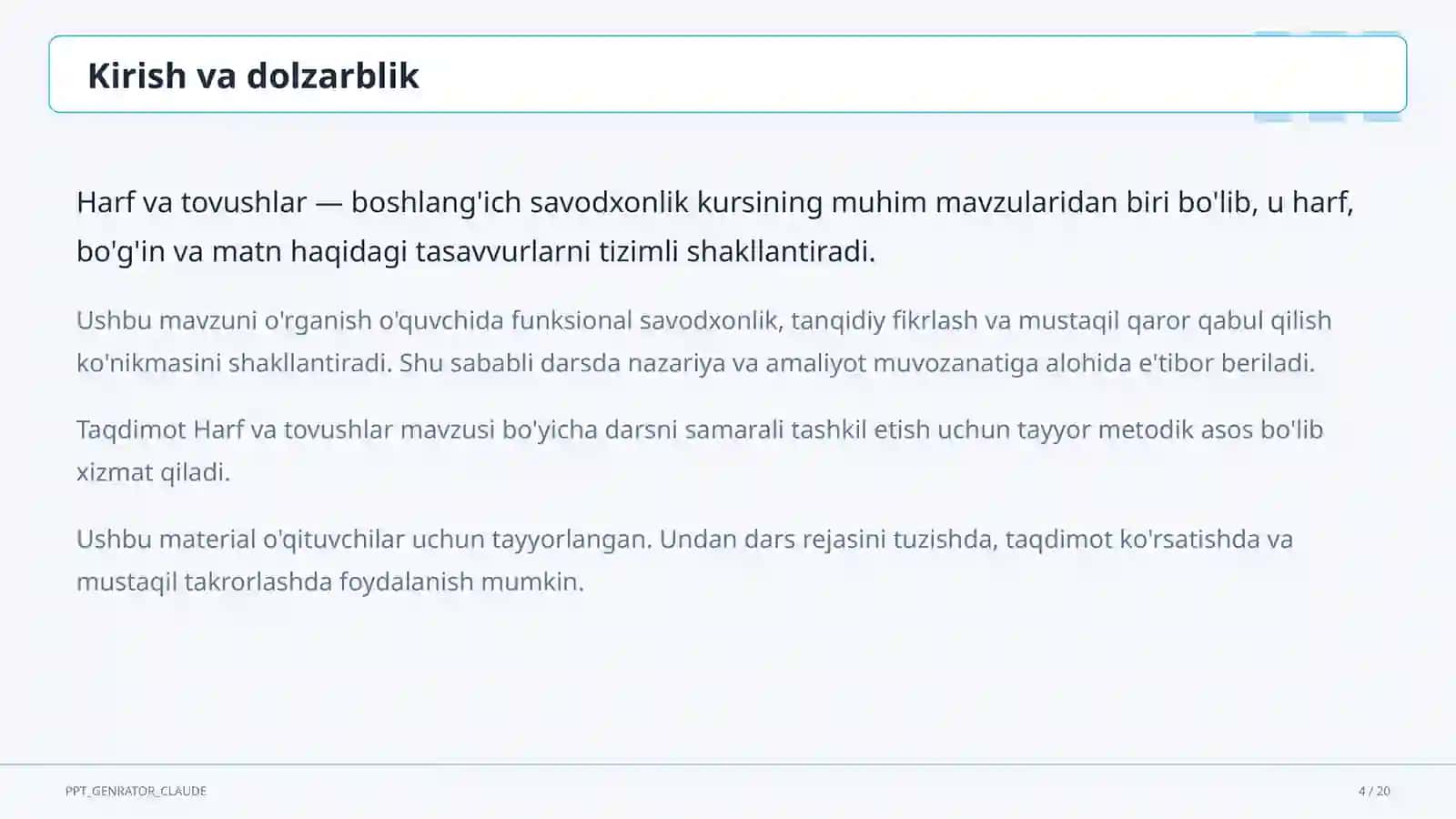 Harf va tovushlar (1-sinf) 4
