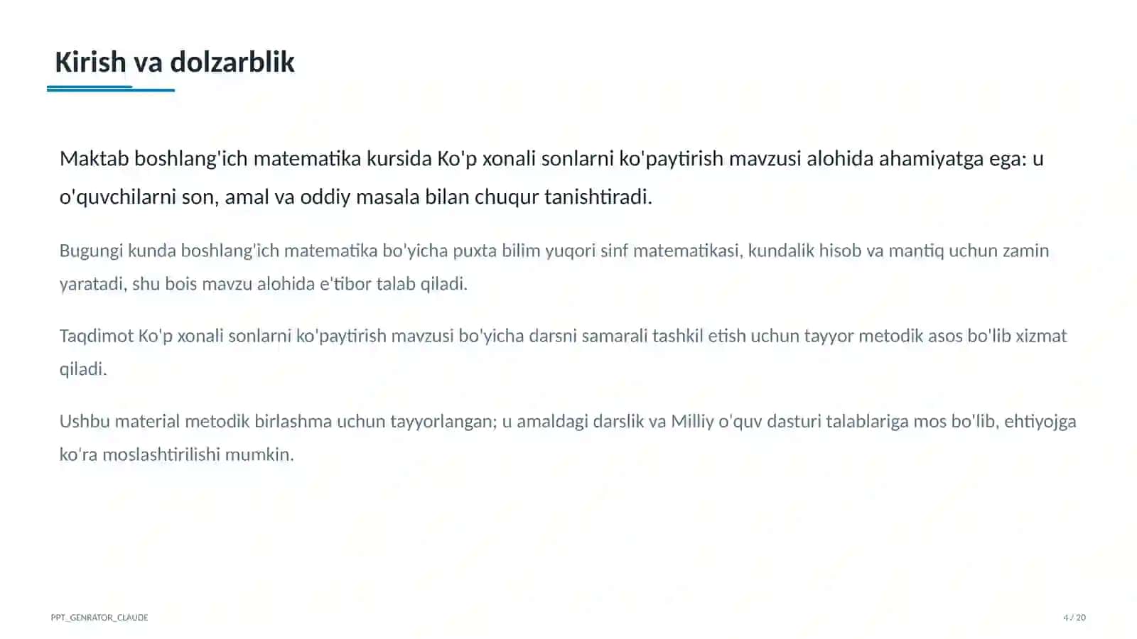 Ko'p xonali sonlarni ko'paytirish (4-sinf) 4