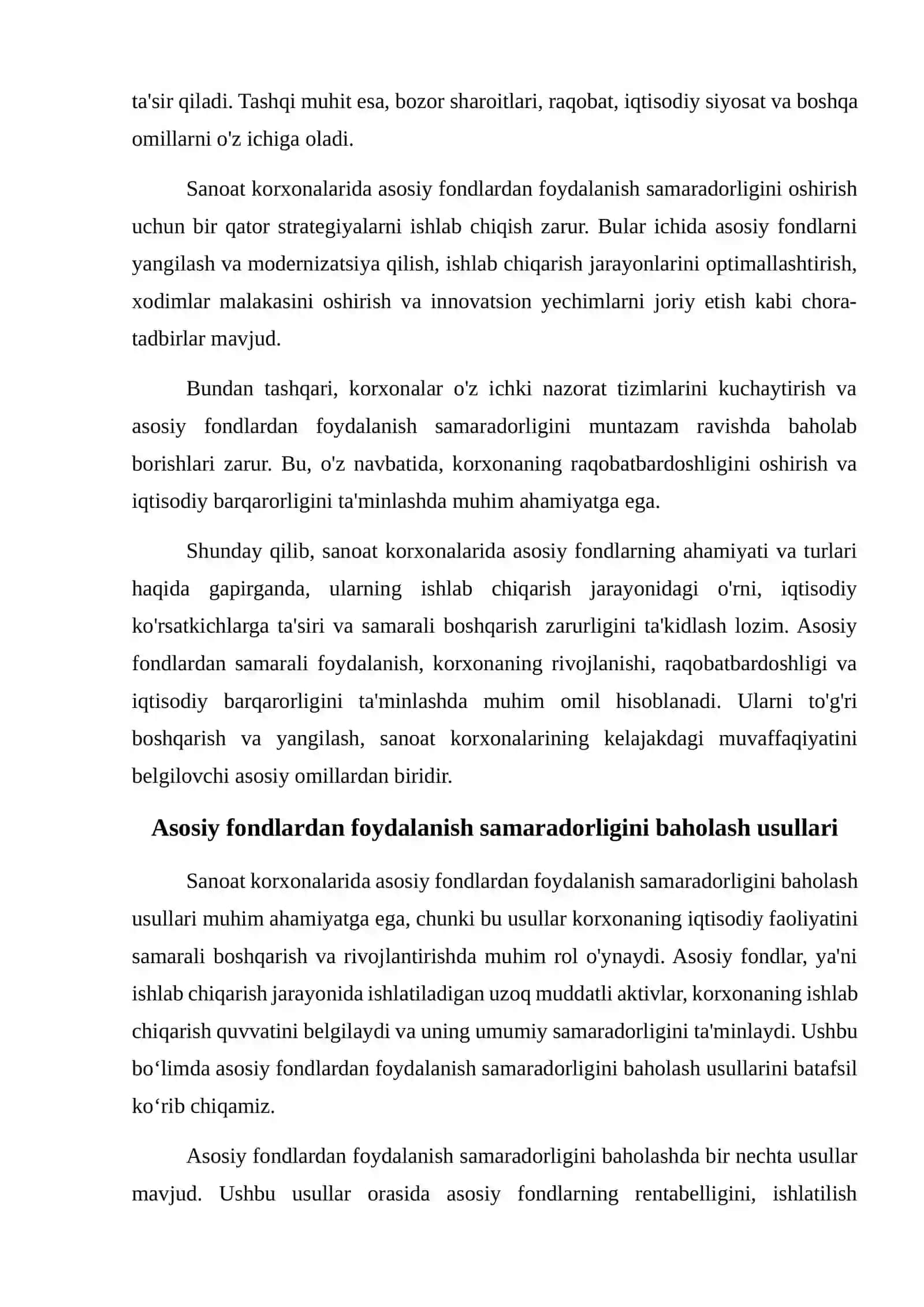 Sanoat korxonalarida asosiy fondlardan foydalanish samaradorligini baholash 4