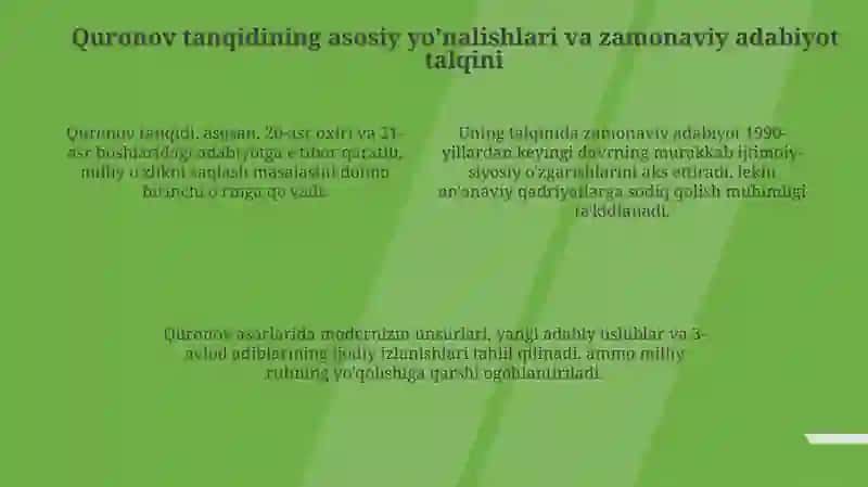 D.Quronovning hozirgi adabiy jarayon haqidagi tanqidiy maqolalari 4