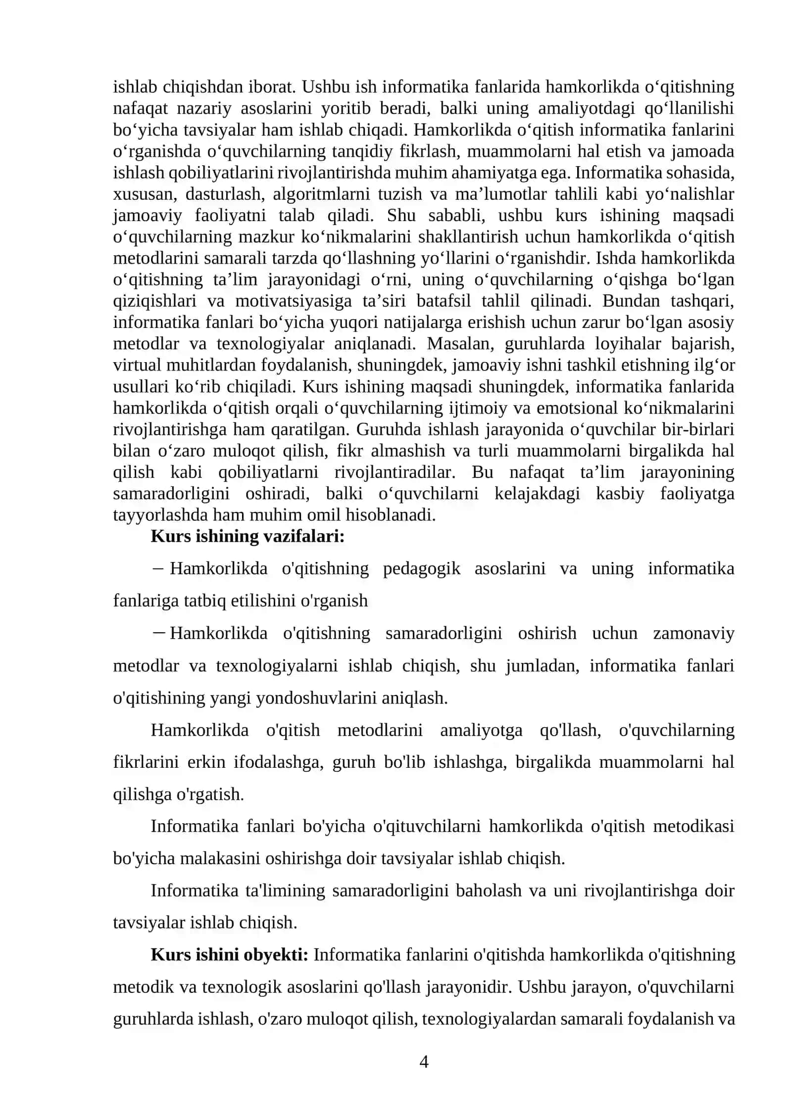 INFORMATIKA FANLARINI OQITISHDA HAMKORLIKDA OQITISHNI REJALASHTIRISH 4