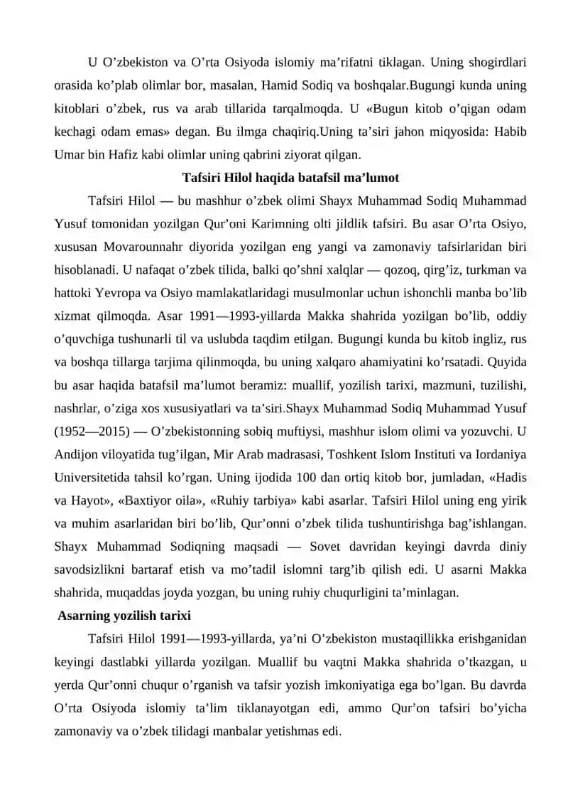 Shayx Muhammad Sodiq Muhammad Yusufning Islom dini rivojiga qo’shgan hissasi 4
