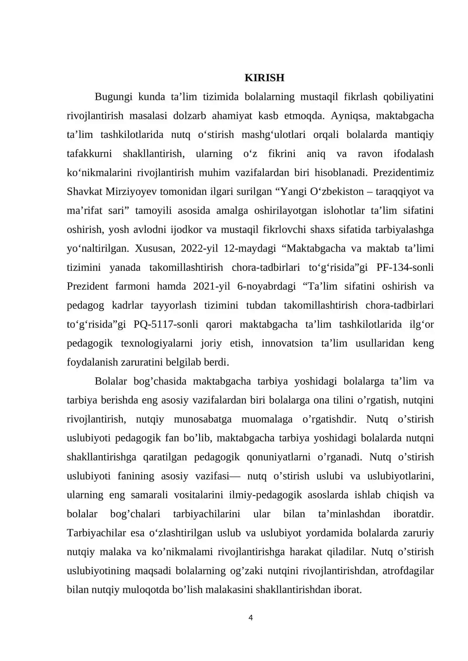 “Maktabgacha ta’lim tashkilotlarida Nutq o‘stirish mashg‘ulotlarini o‘tkazish texnologiyalari” mavzusida LOYIHA ISHI 4