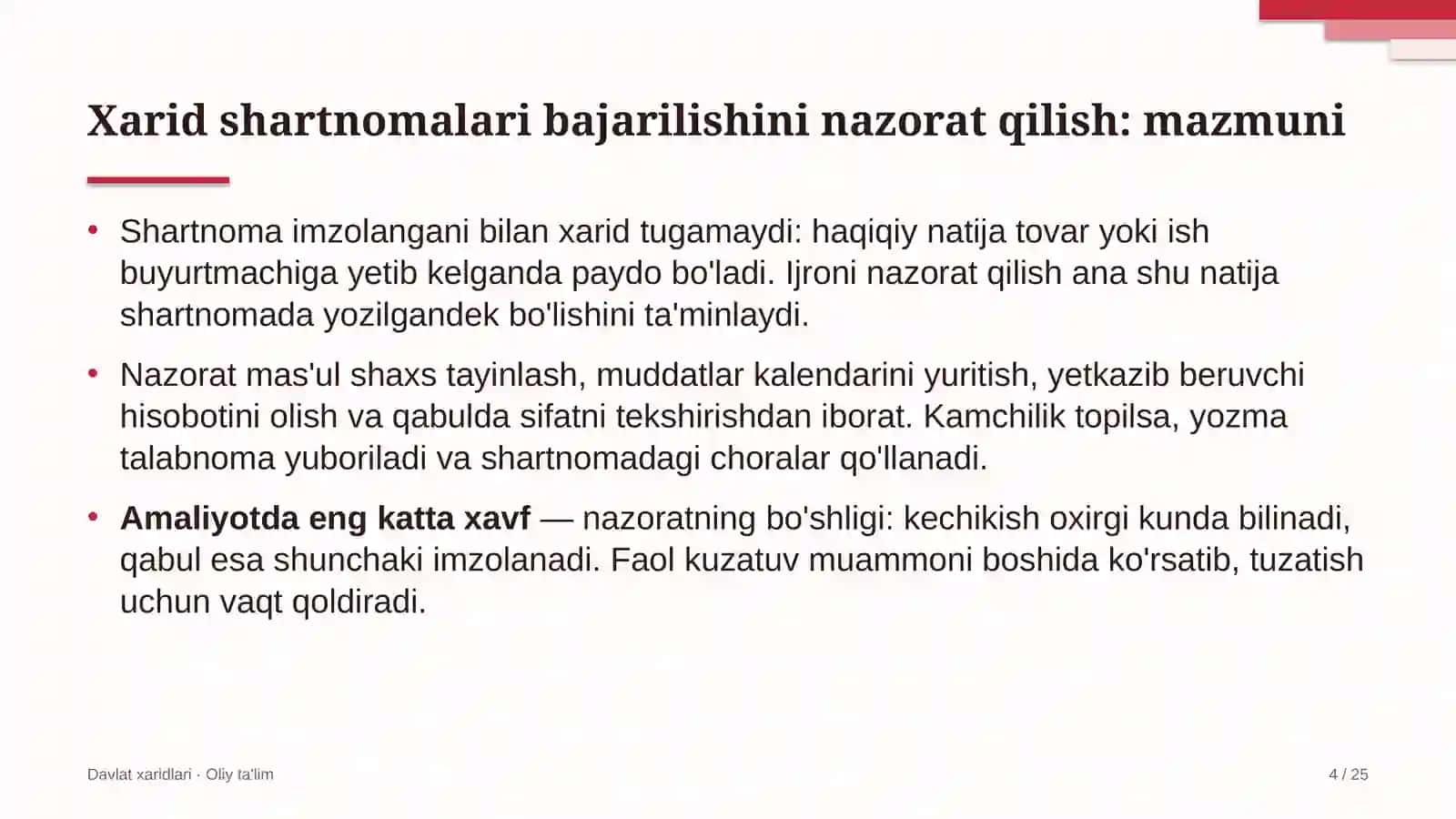 Avtomobil transportida xarid shartnomalari bajarilishini nazorat qilish 4