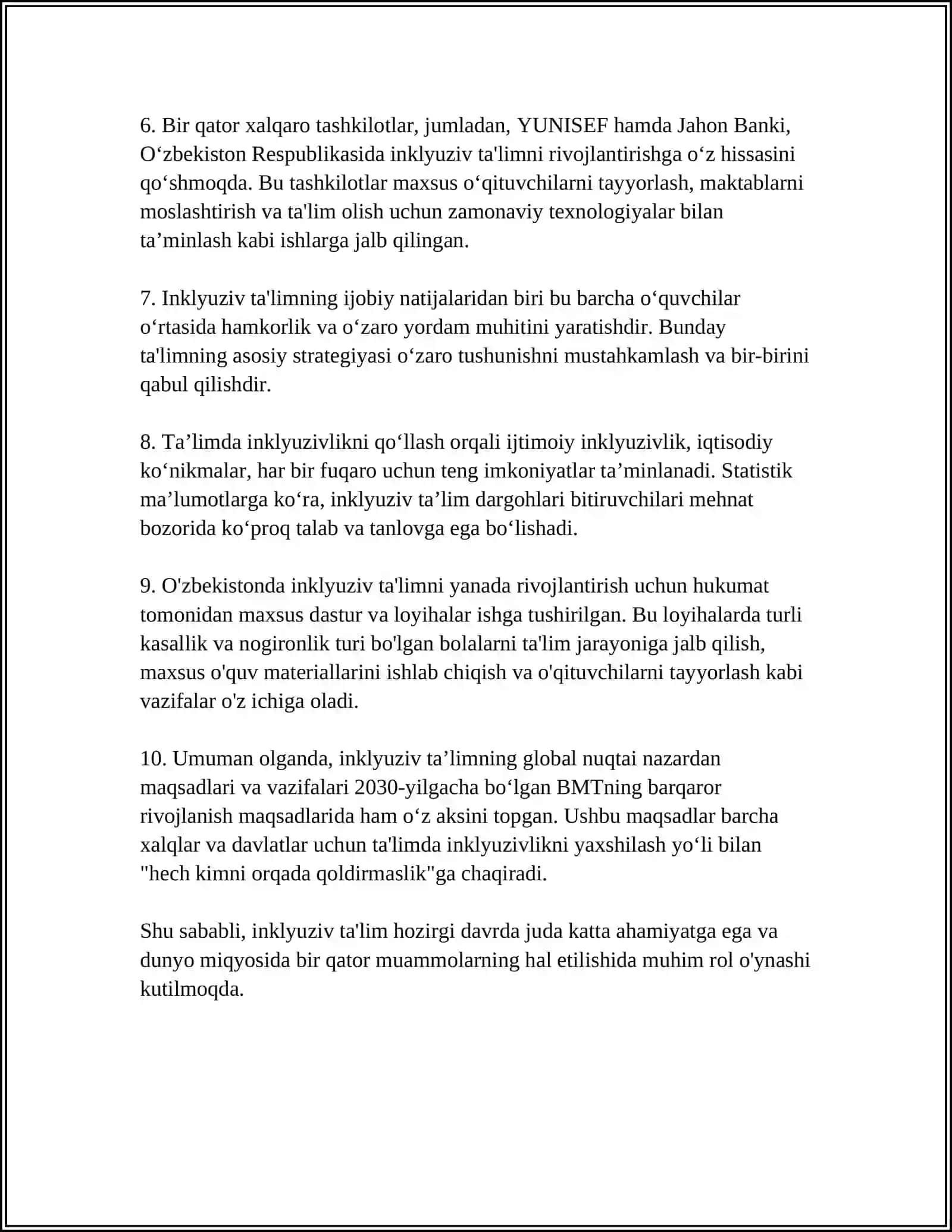 INKLYUZIV TA’LIM KURSINING PREDMETI, MAQSADI VAVAZIFALARI, OBYEKTI, TAMOYILLARI 4