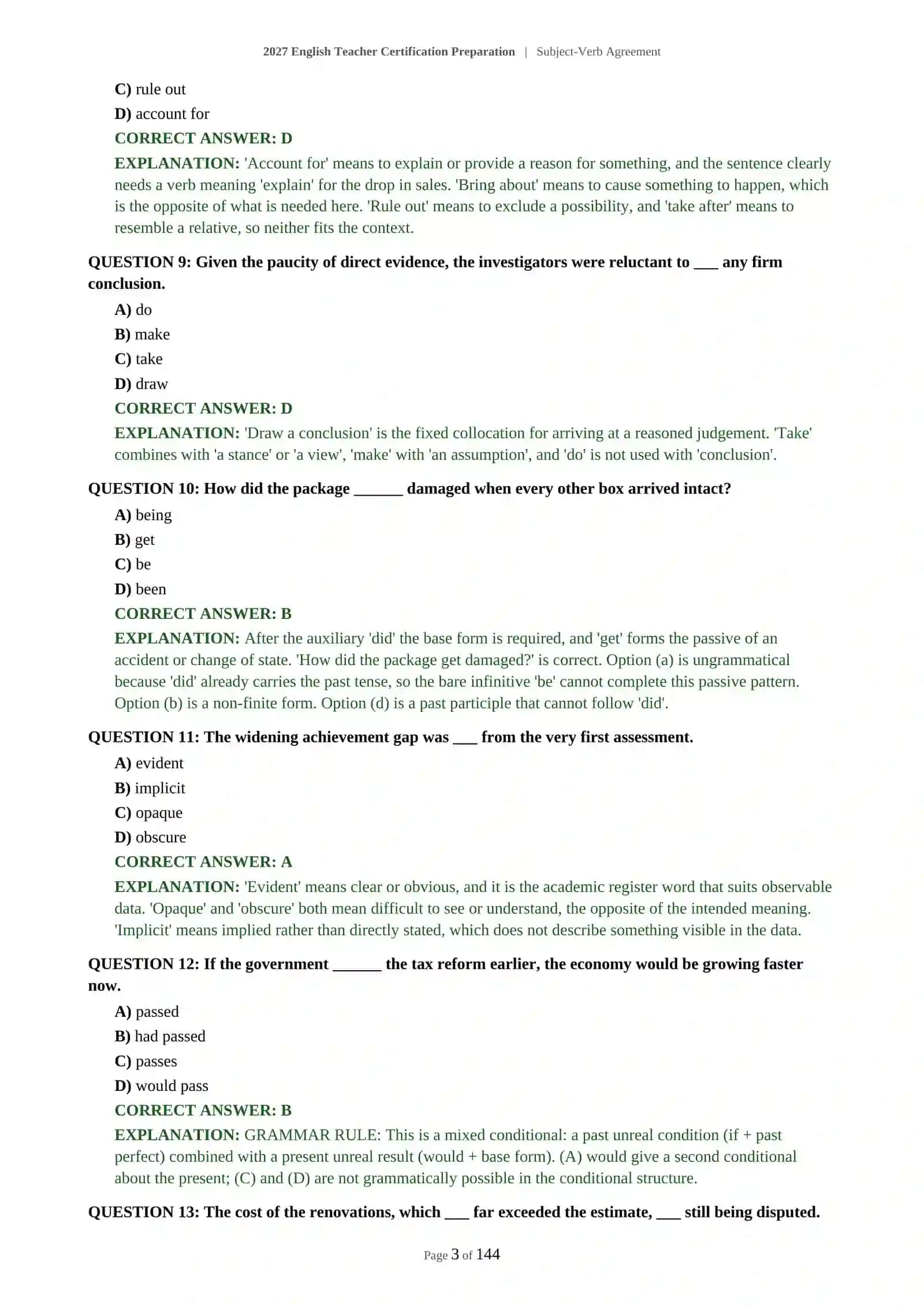 English Teacher Certification Preparation | Subject-Verb Agreement 4