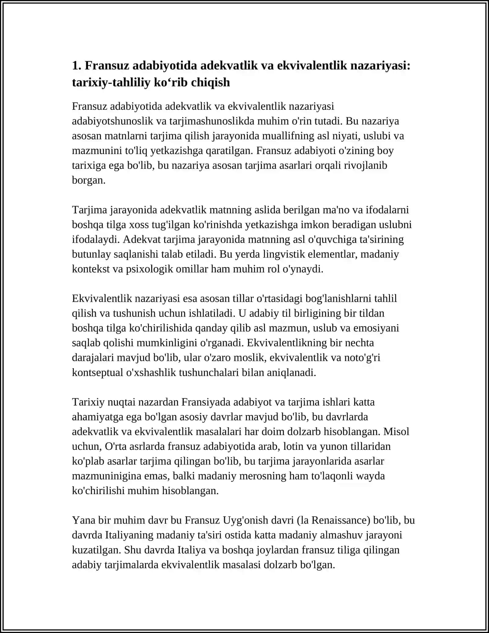 FRANSUZ ADABIYOTIDA ADEKVATLIK VA EKVIVALENTLIK MASALALARI 4