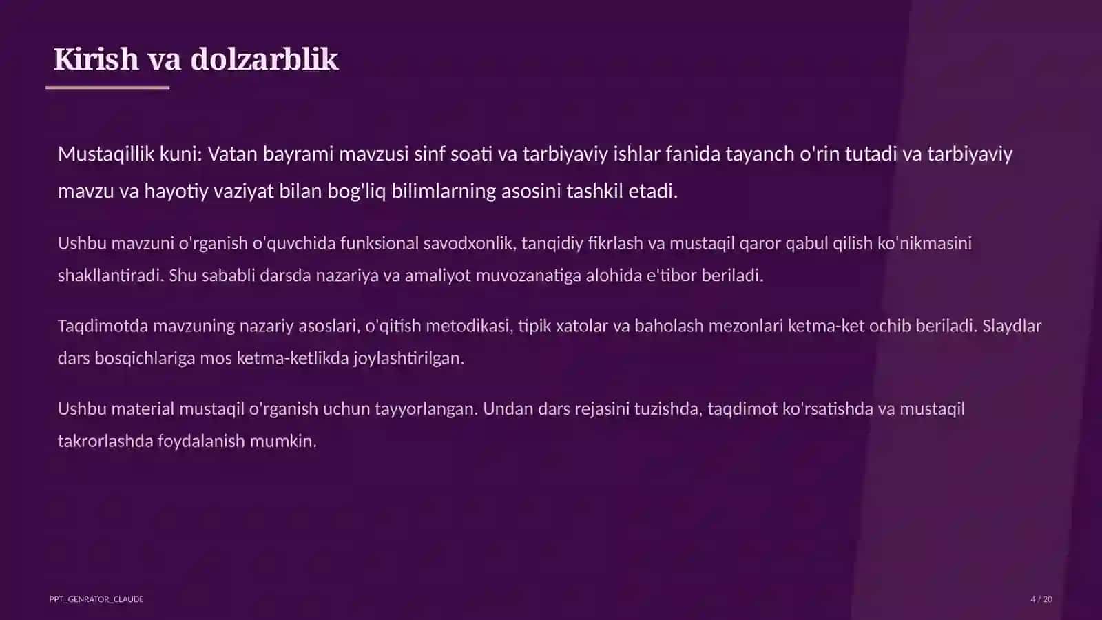 Sinf soati va tarbiyaviy tadbirlar 4