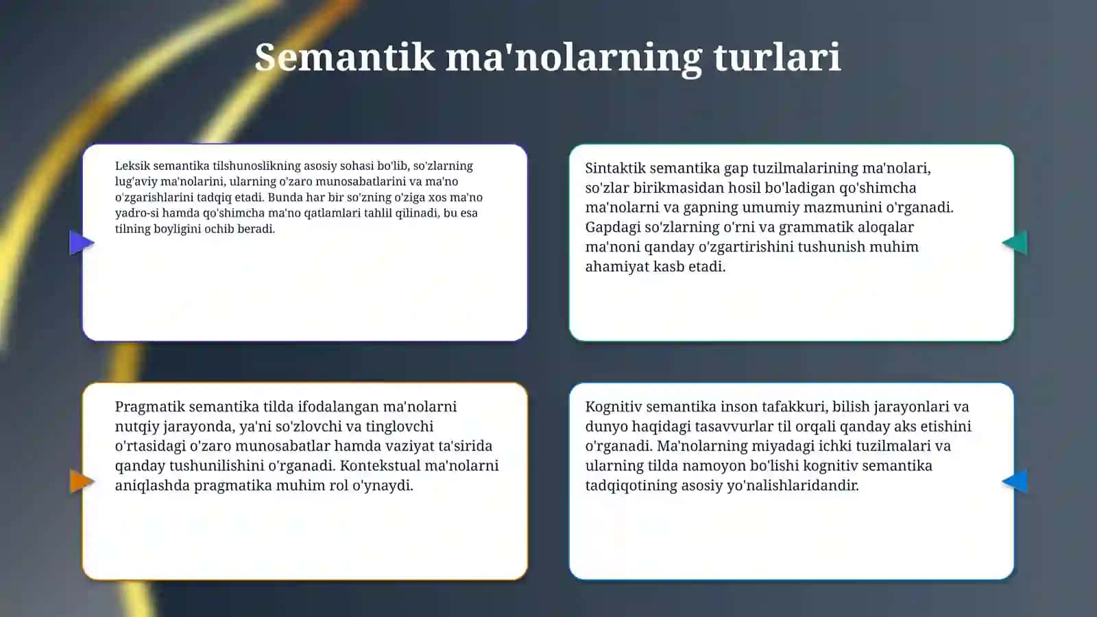 Sema va uning turlari. Sema va uning xususiyatlari 4