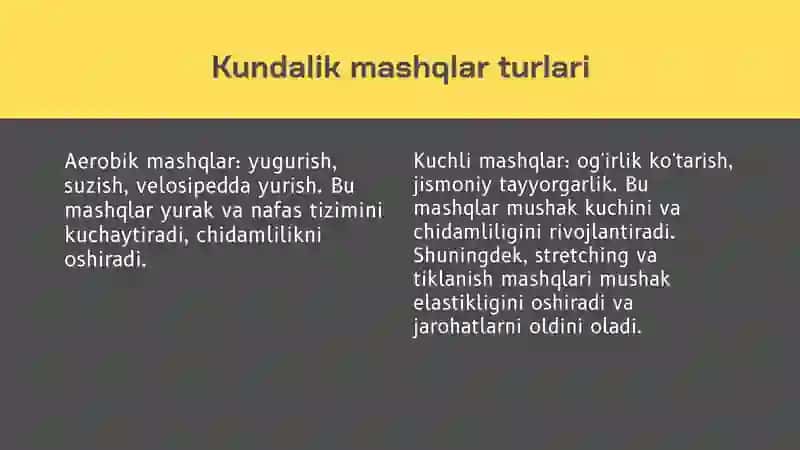 Chidamlilikni rivojlantirish kundalik mashqlarni bajarish 4