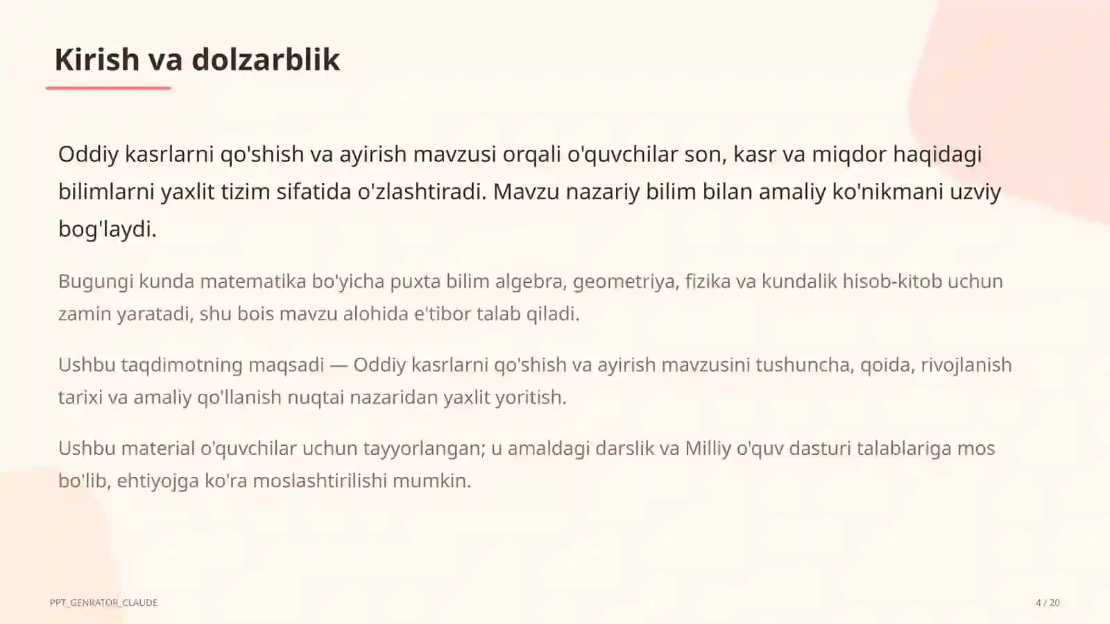 Oddiy kasrlarni qo'shish va ayirish (5-sinf) 4