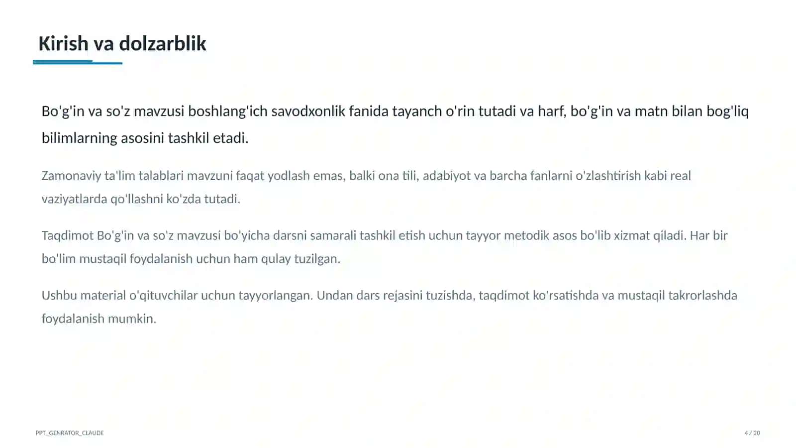 Bo'g'in va so'z (1-sinf) 4