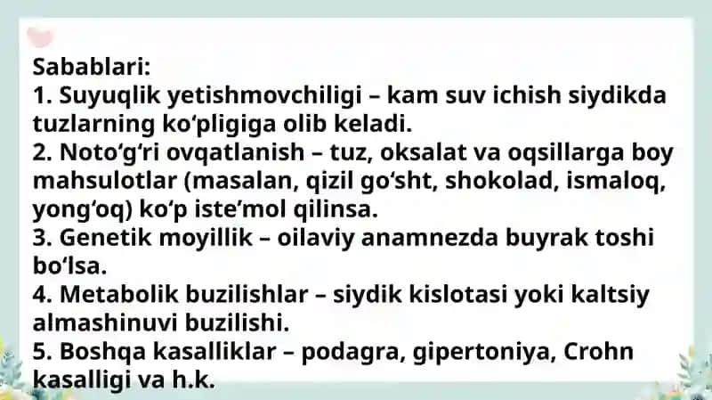 Buyraklarda tosh hosil boʻlishning  oldini olishda kimyoviy asoslari 4