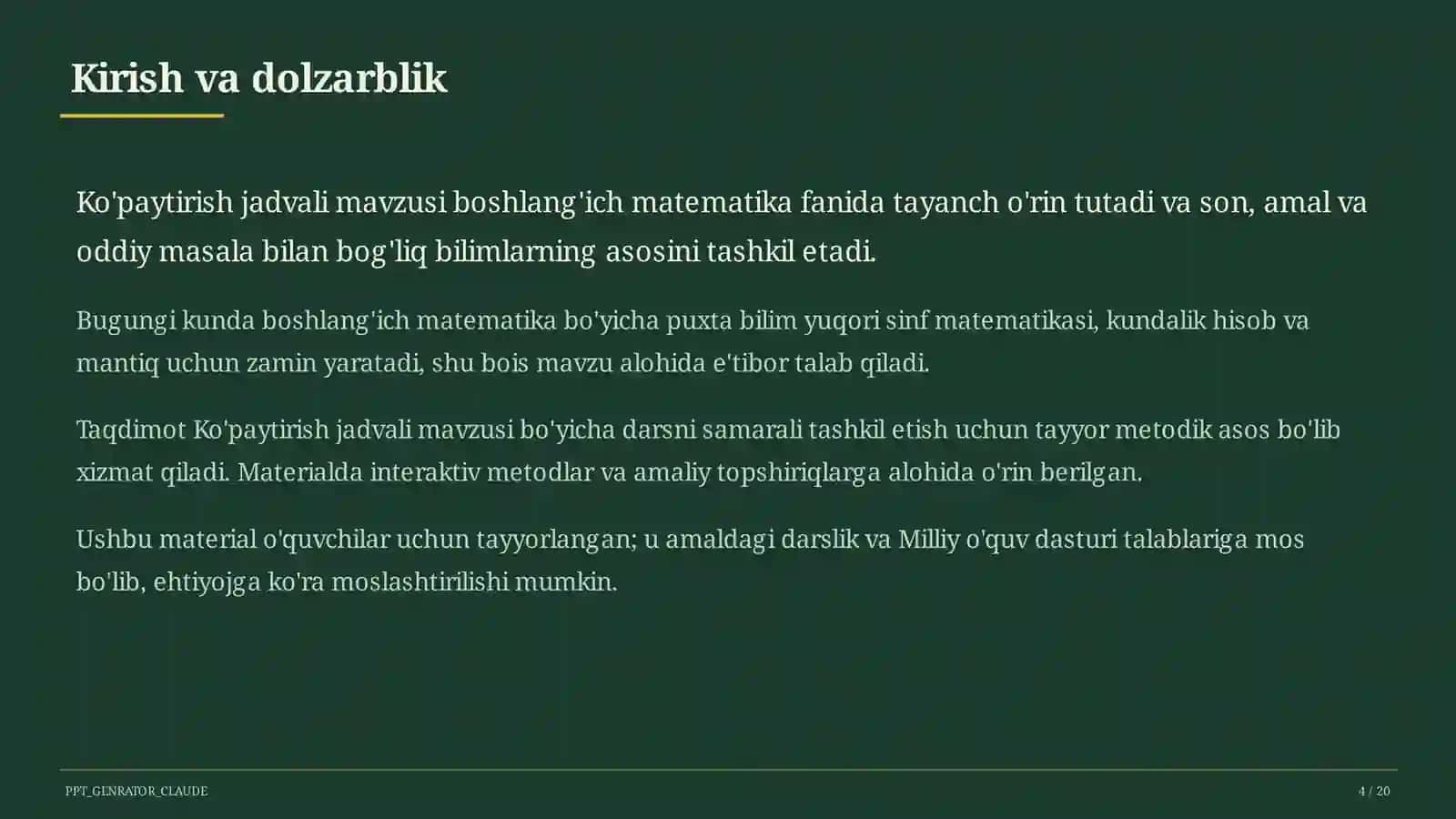 Ko'paytirish jadvali (2-sinf) 4